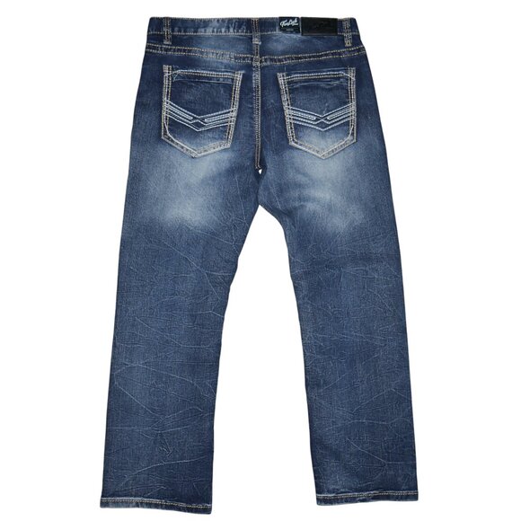 True Luck Bootcut Jeans Dark Wash Denim Men's Size 34x30 Thick Stitch BKE NWT - Picture 4 of 8